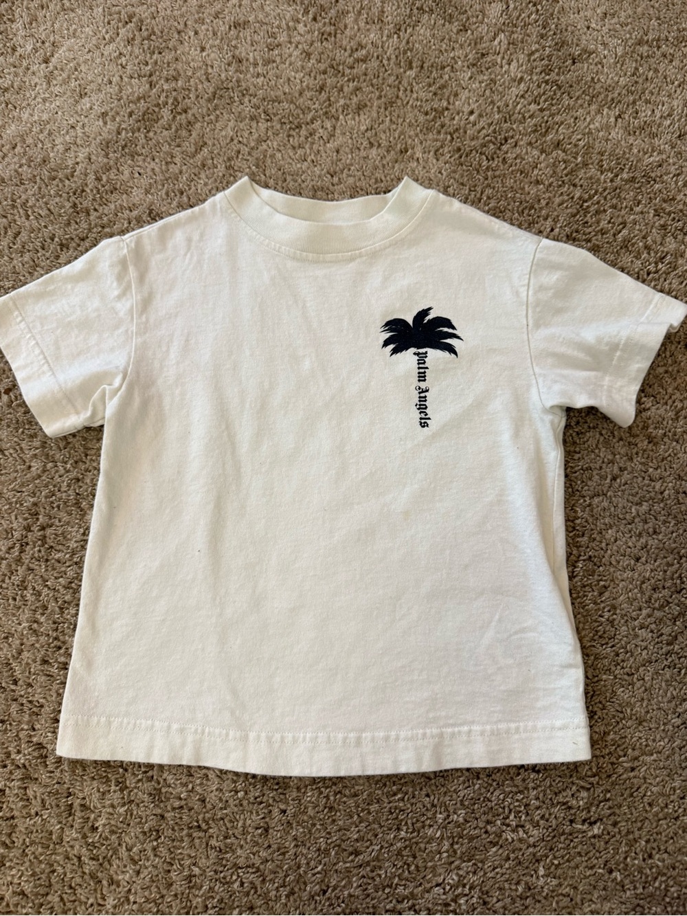 Palm Angels White Kids Tee with Black Palm Graphic